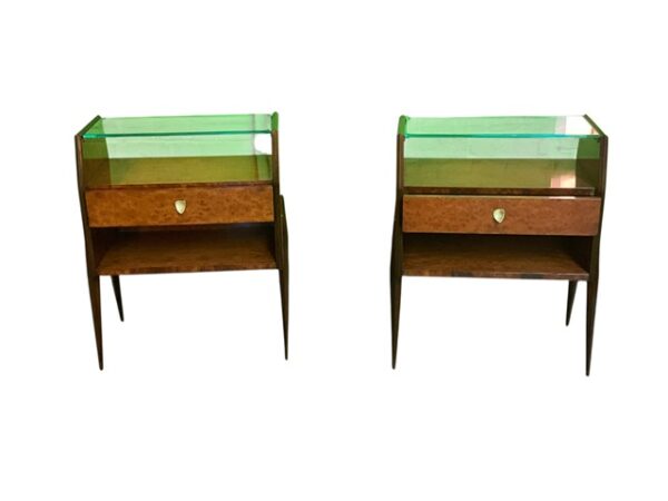 Italian 1950’s pair of Walnut Burl side tables by Vittorio Dassi