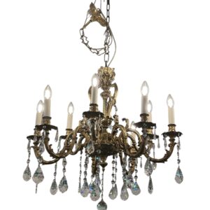 1930’ s Italian Bronze and crystal amazing quality chandelier