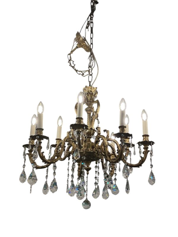 1930’ s Italian Bronze and crystal amazing quality chandelier