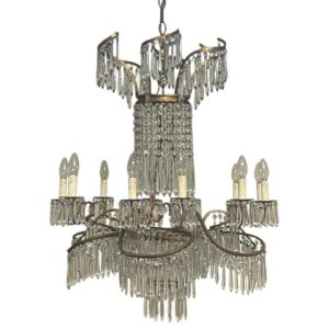 Maison Bagues French antique crystal chandelier 12 lights bronze 1920s
