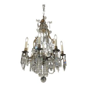 French 1920-30's Bronze and Crystal drops cage shape chandelier