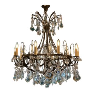 French 1920's Maison Bagues Bronze and Bohemian Crystal chandelier
