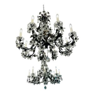 French 1920's Pair of Bronze and Bohemian Crystal Maison Bagues chandeliers